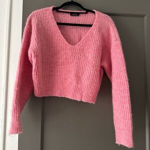 VICI Bubblegum Pink V-Neck Cropped Sweater